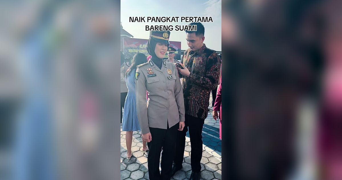 Sweet Banget, Polwan Perwira Pertama Kali Naik Pangkat Bareng Suami Disiram Air Kembang