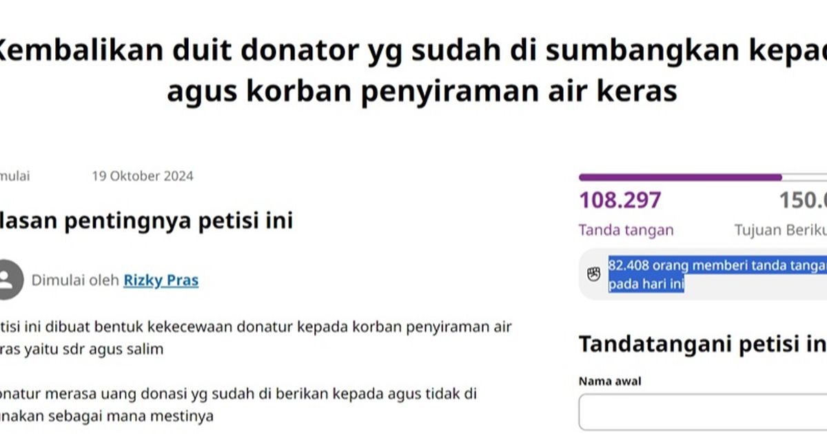 Muncul Petisi Donatur Minta Kembalikan Uang Disumbangkan Buat Agus Korban Penyiraman Air Keras