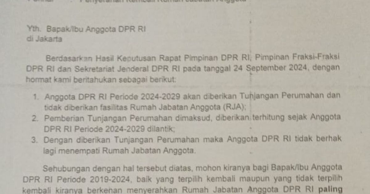 Anggota DPR 2024-2029 Tak Dapat Rumah Dinas, Ini Kompensasinya