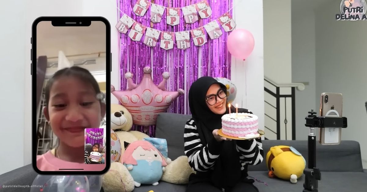 Potret Putri Delina Rayakan Ultah Bintang Anak Teddy Pardiyana Lewat Video Call, Siapkan Kue Hello Kitty & Dekorasi Lucu