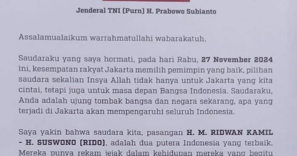 Gerindra Bela Raffi Ahmad soal Surat Prabowo Endorse RK-Suswono Diunggah saat Masa Tenang Pilkada Jakarta