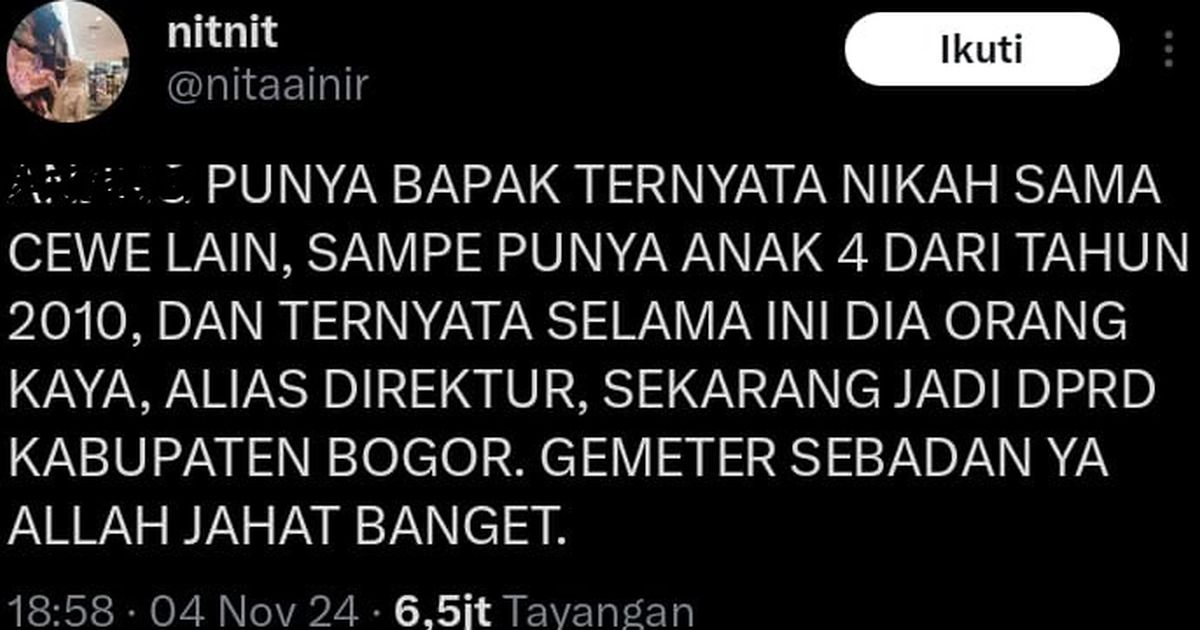 Heboh Anggota DPRD Kabupaten Bogor Selingkuh sampai Punya 4 Anak, Dibongkar Putrinya Sendiri di Medsos