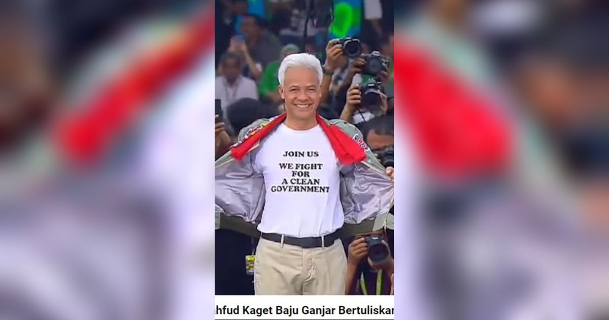 VIDEO: Momen Mahfud Kaget Baju Ganjar Bertuliskan 'Join Us We Fight For a Clean Government'