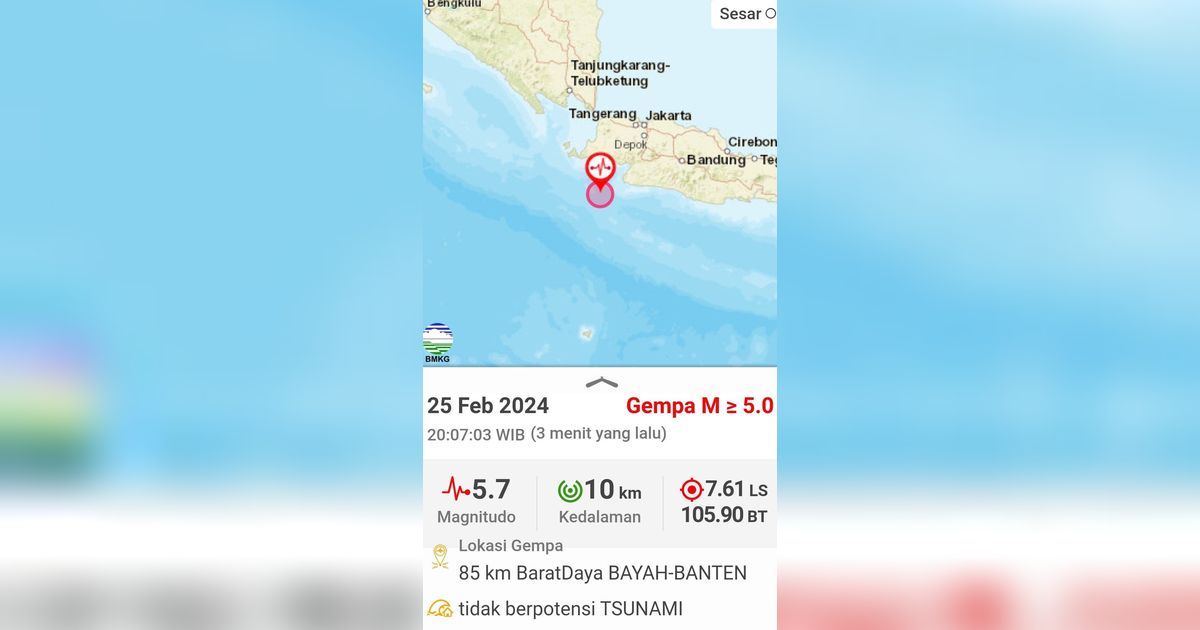 Gempa 5,7 Magnitudo Guncang Bayah Banten, Warga: Guncangan Terasa 10 Detik