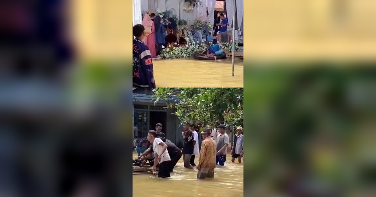 Viral Momen Resepsi Pernikahan di Tengah Banjir, Tamu Tetap Asyik Nikmati Hidangan