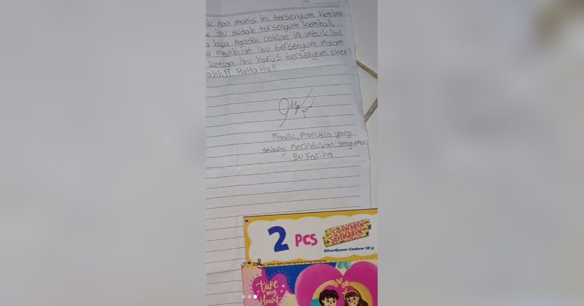 Murid Ini Beri Surat dan Cokelat ke Gurunya yang Sedang Sedih dan Menangis, Isinya Bikin Haru