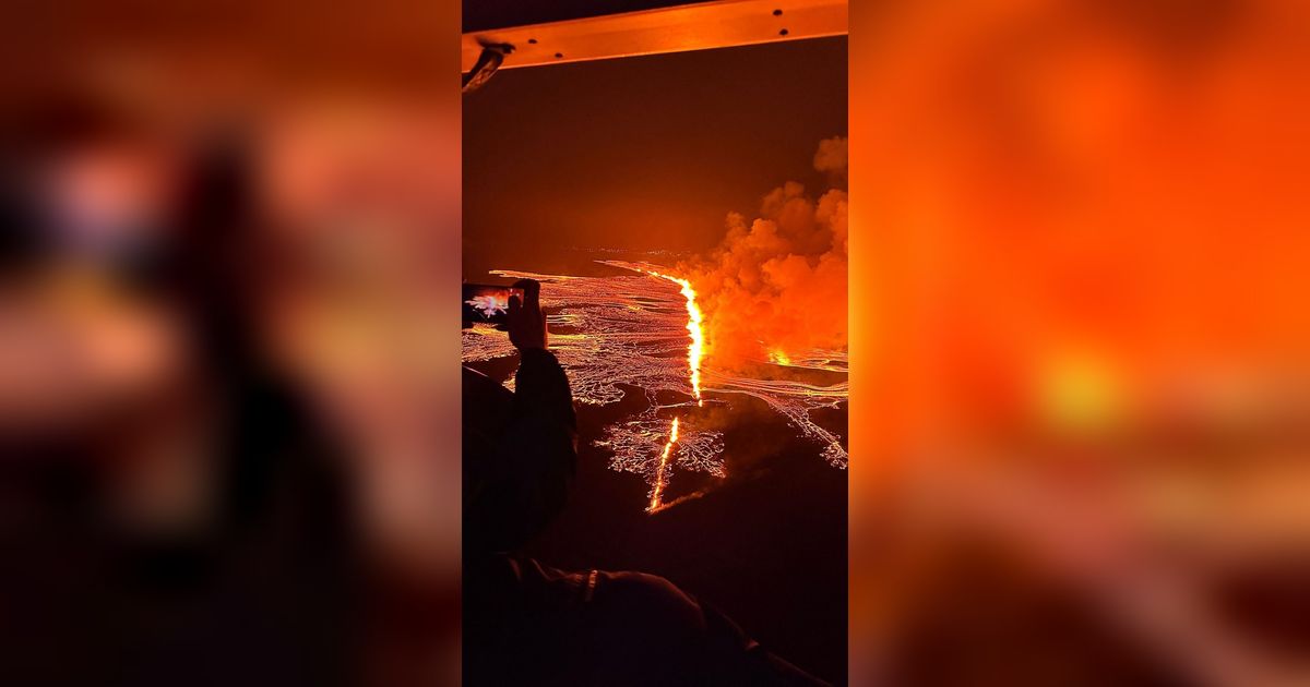 FOTO: Penampakan Letusan Keempat Gunung Berapi di Islandia Ciptakan Celah Baru, Cahaya Lava Bikin Langit Malam Terang Berwarna Oranye