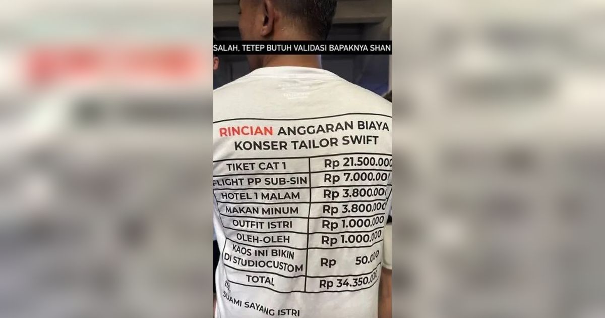 Viral Suami Temani Istri Nonton Konser Taylor Swift Pakai Kaos Rincian Biaya Rp34 Juta: 