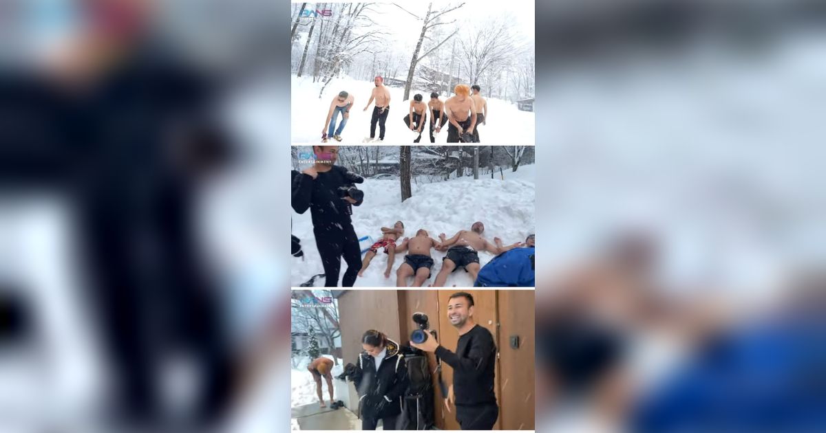 Potret Kocak Raffi Ahmad Tantang Para Karyawan Laki-laki Tiduran di Salju Tanpa Baju, Hadiahnya Bikin Happy