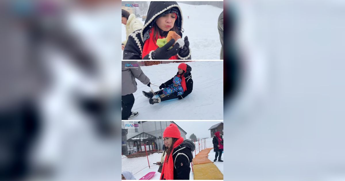 Tak Ikut Main Ski Bareng Raffi & Rafathar, Nagita Slavina Asyik Makan Burger dan Main Bareng Rayyanza