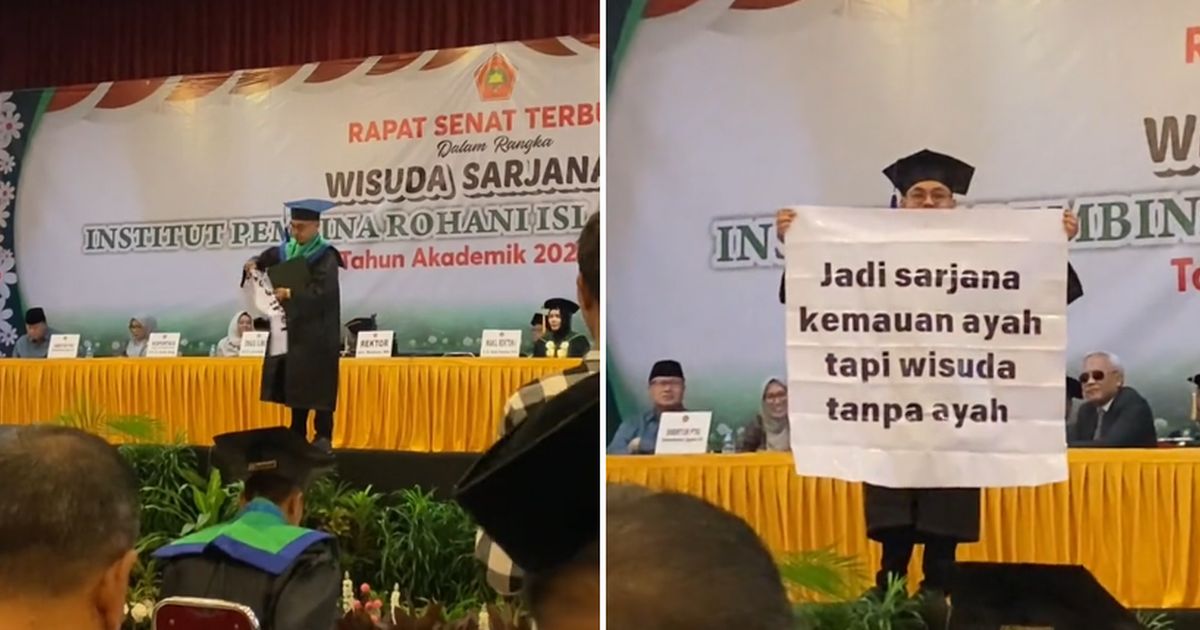 Aksi Wisudawan Bentangkan Banner di Panggung Ini Bikin Haru, Sang Ayah Meninggal Dunia Sejak Dirinya Kuliah Semester 1