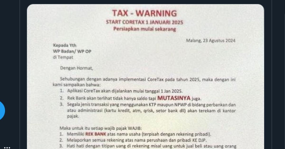 CEK FAKTA: DJP Bisa Akses Mutasi Rekening Imbas CoreTax Mulai 2025?