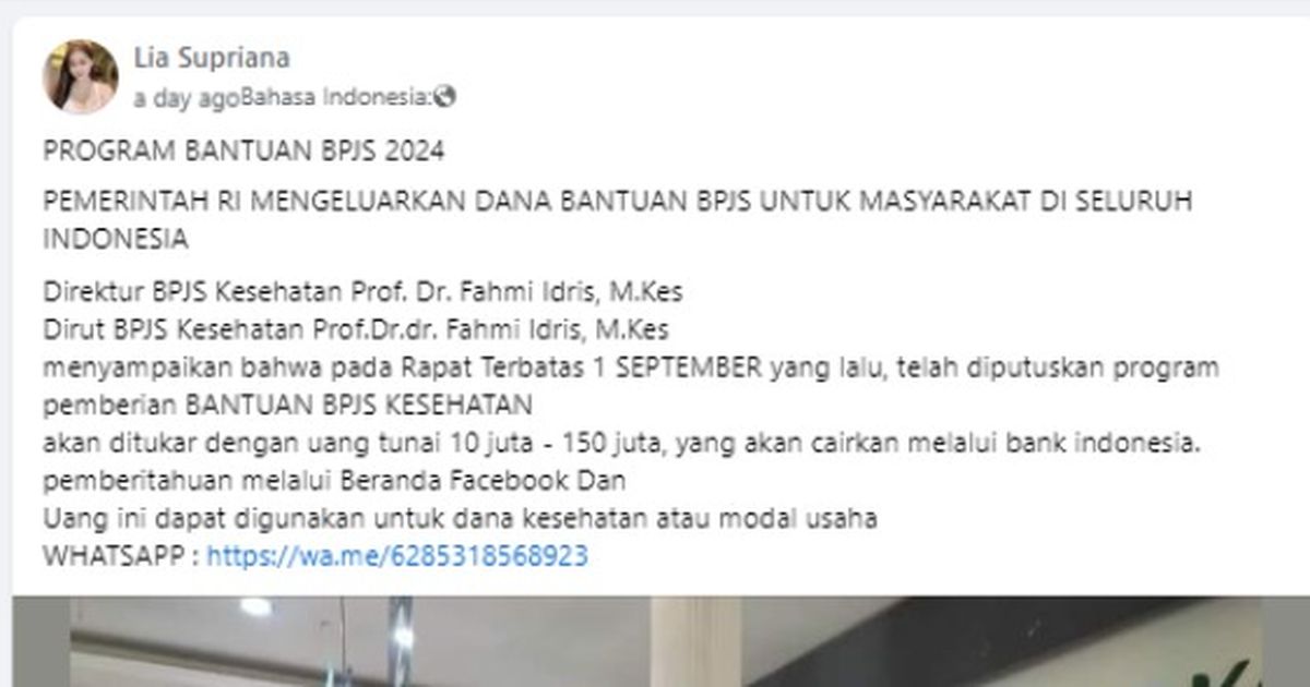 Cek Fakta: BPJS Beri Bantuan Rp150 Juta Dana Kesehatan Hubungi Kontak Ini buat Isi Biodata Diri