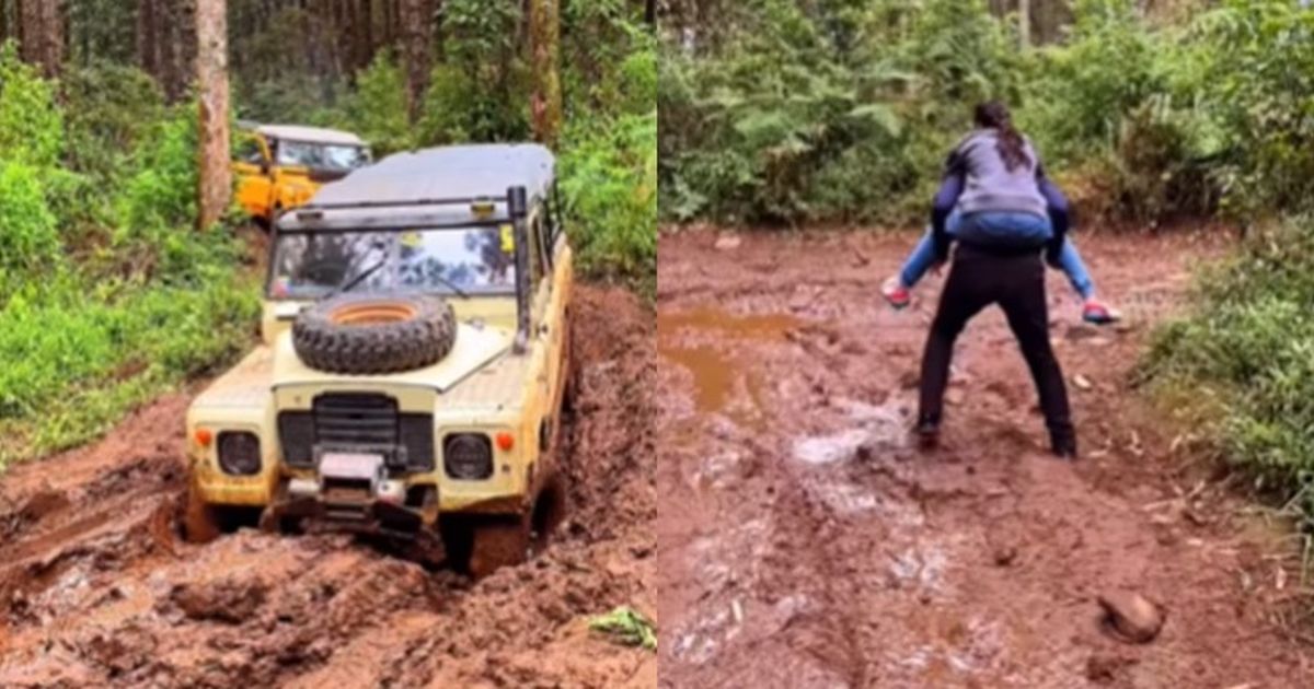 Mobil Pensiunan Komjen Polri Nyangkut saat Off Road, Terpaksa Jalan Kaki Gendong Cucu Nyaris Terpeleset