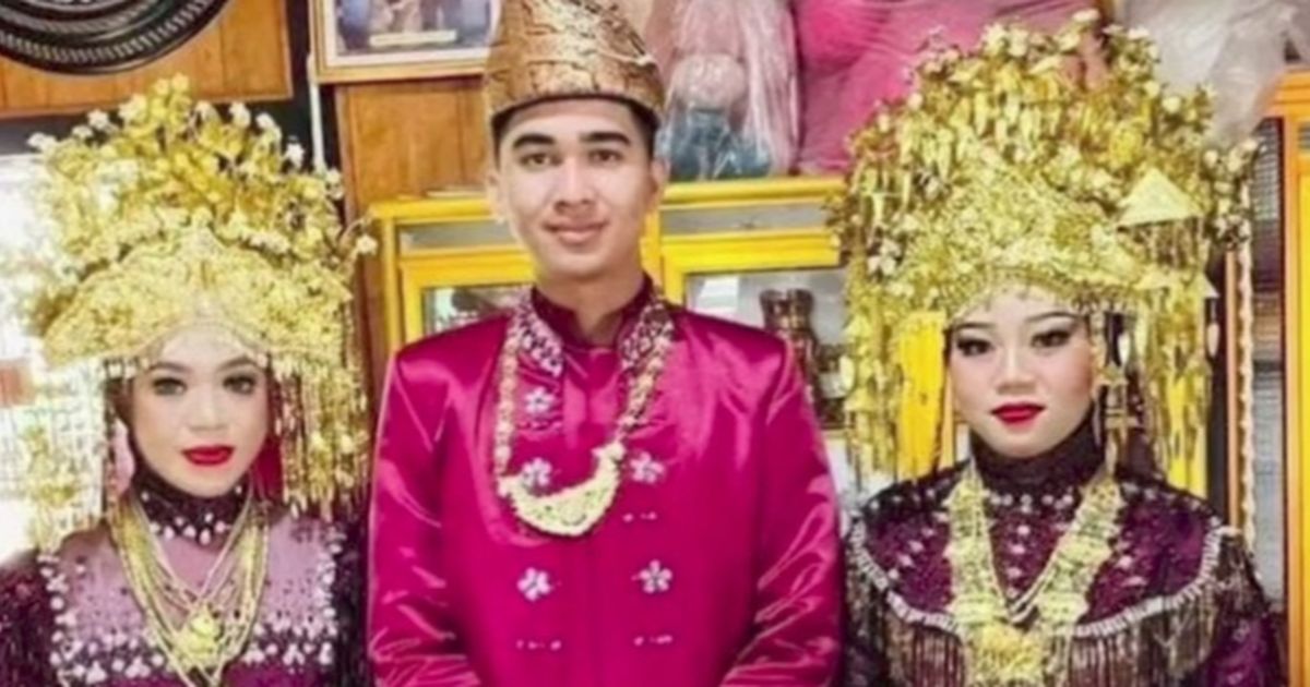 Viral Pria di Sumsel Nikahi 2 Wanita Sekaligus, Mesra Bertiga di Pelaminan