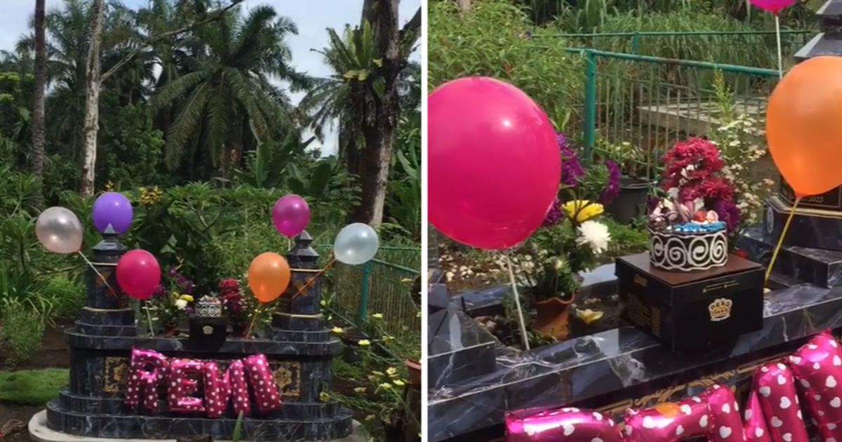 Viral Momen Pilu Orang Tua Rayakan Ultah Anaknya yang Sudah Meninggal, Kuburan Dihiasi Balon hingga Kue Ultah