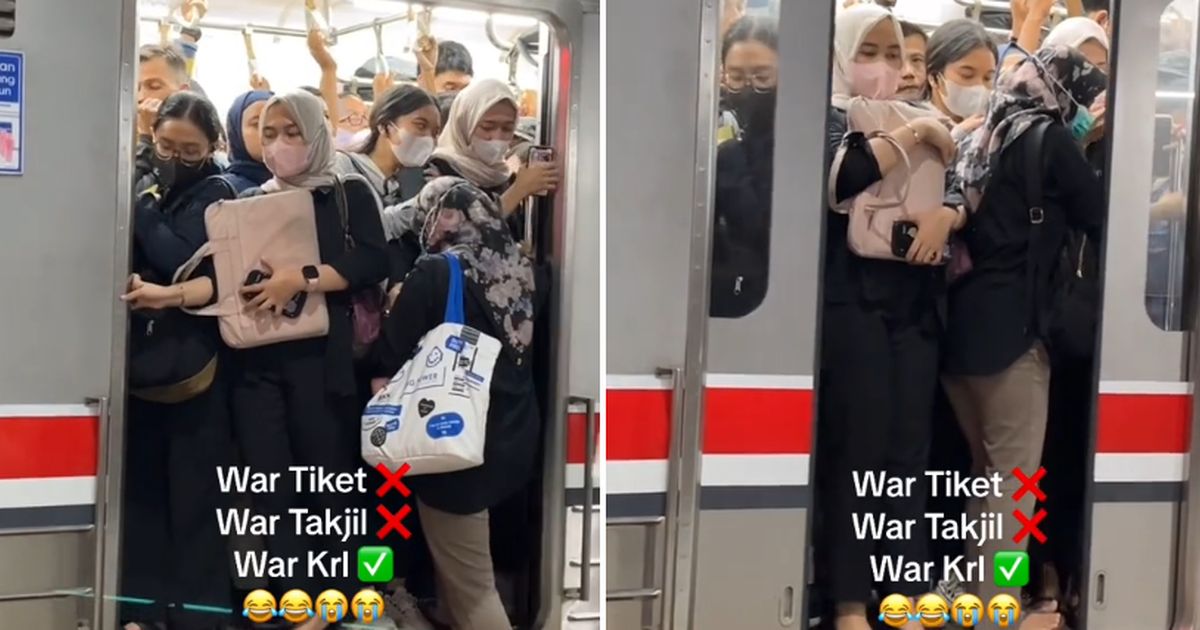 Viral Momen Wanita Tetap Paksa Masuk KRL Meski Sudah Penuh, Aksinya Bikin Ngeri