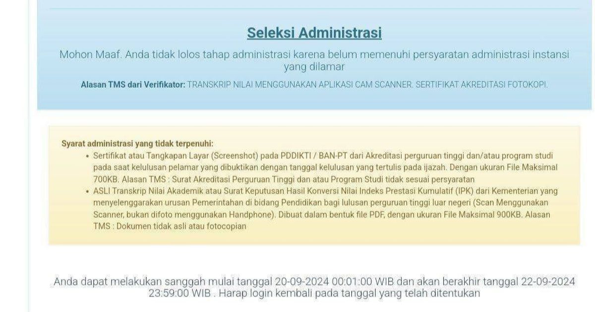 Begini Tampilan Pengumuman Hasil Seleksi Administrasi CPNS 2024