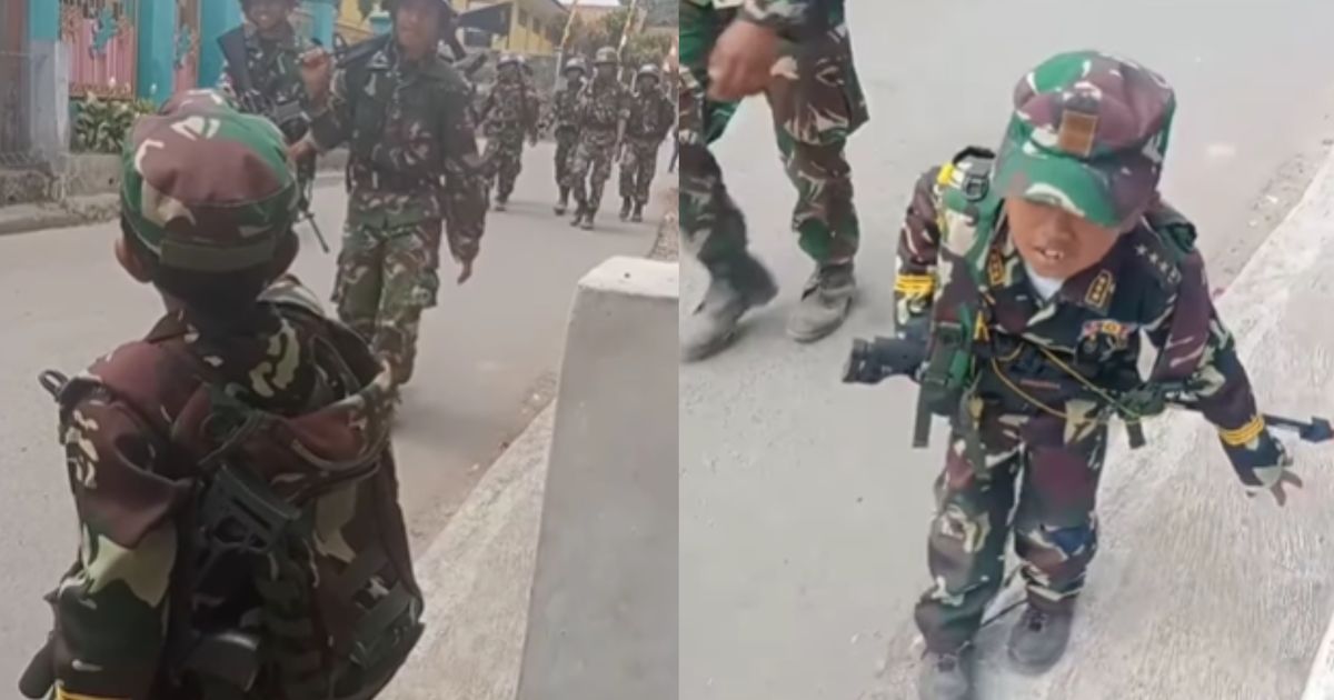 Lagi Capek-capeknya Jalan Berkilo-kilo Pasukan TNI Dimandori Tentara Cilik Bintang 3 di Pinggir Jalan, Aksinya Jadi Sorotan