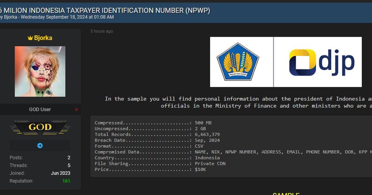 Hacker Bjorka Kantongi Data NPWP Jokowi hingga Kaesang, Begini Respons Polri