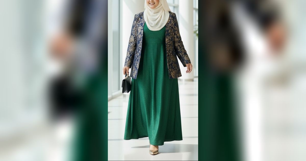 7 Trik Padu Padan Gamis Blazer Brokat untuk Wanita Berhijab Gemuk, Stylish dan Bikin Makin Pede