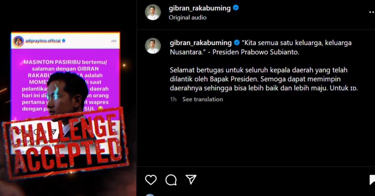 Gibran Unggah Video Berisi Masinton, Kutip Kata-Kata Prabowo: Kita Semua Satu Keluarga