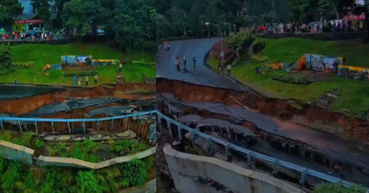 Hujan Deras di Bogor, Jalan di Depan Istana Batu Tulis Retak dan Longsor