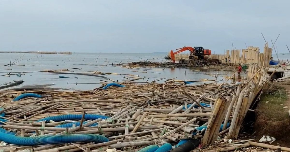 Petugas Kesulitan Bersihkan Sisa Pagar Laut di Pantai Kohod