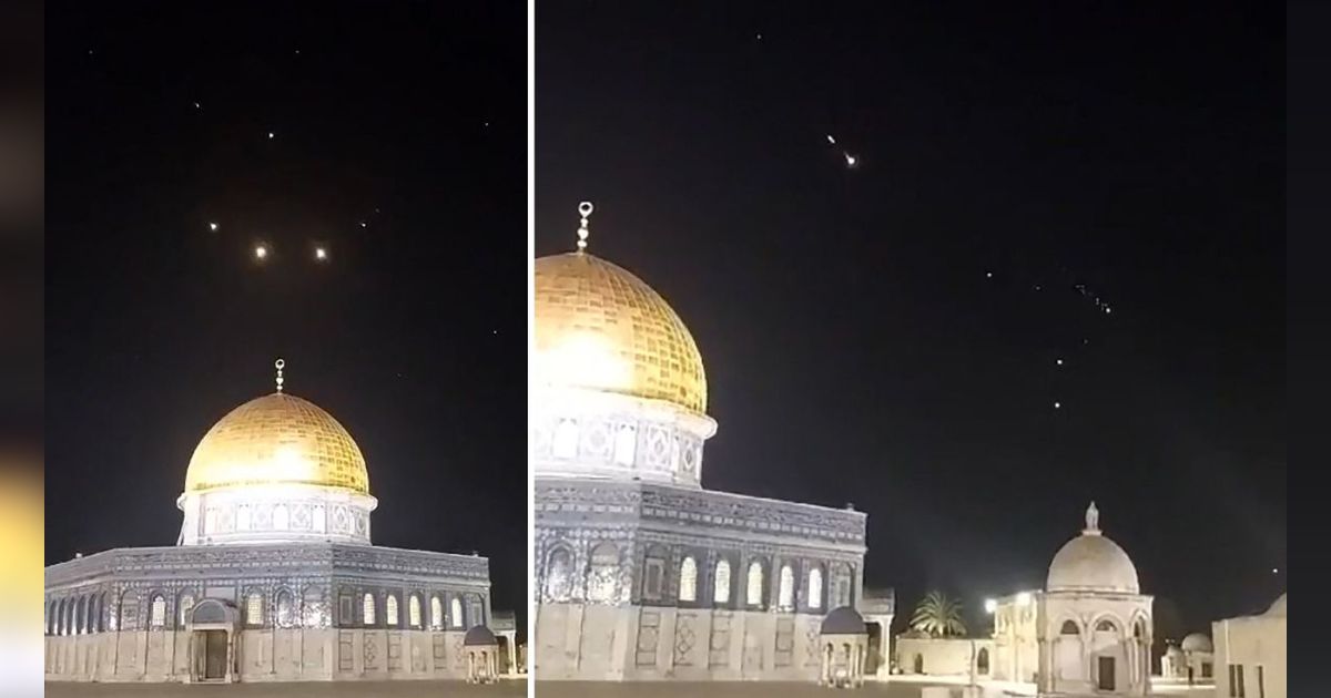 FOTO: Penampakan Rudal Iran Melintas di Atas Masjid Al-Aqsa