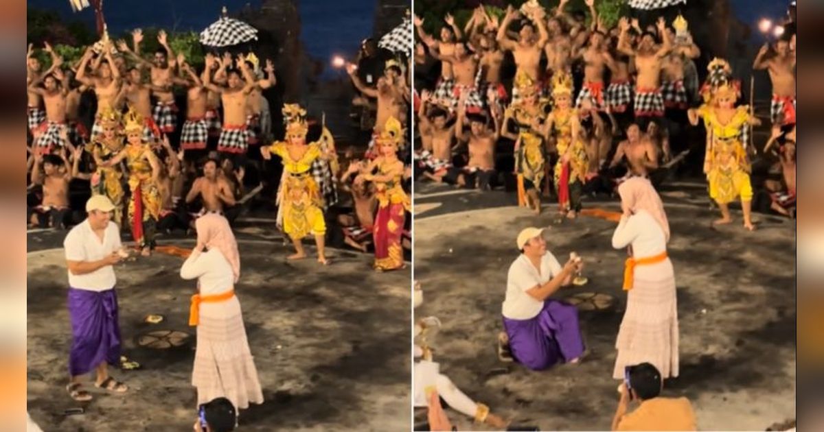 Bikin Iri Warganet, Momen Wanita Dilamar Kekasih di Tengah Pertunjukan Tari Kecak Ini Viral