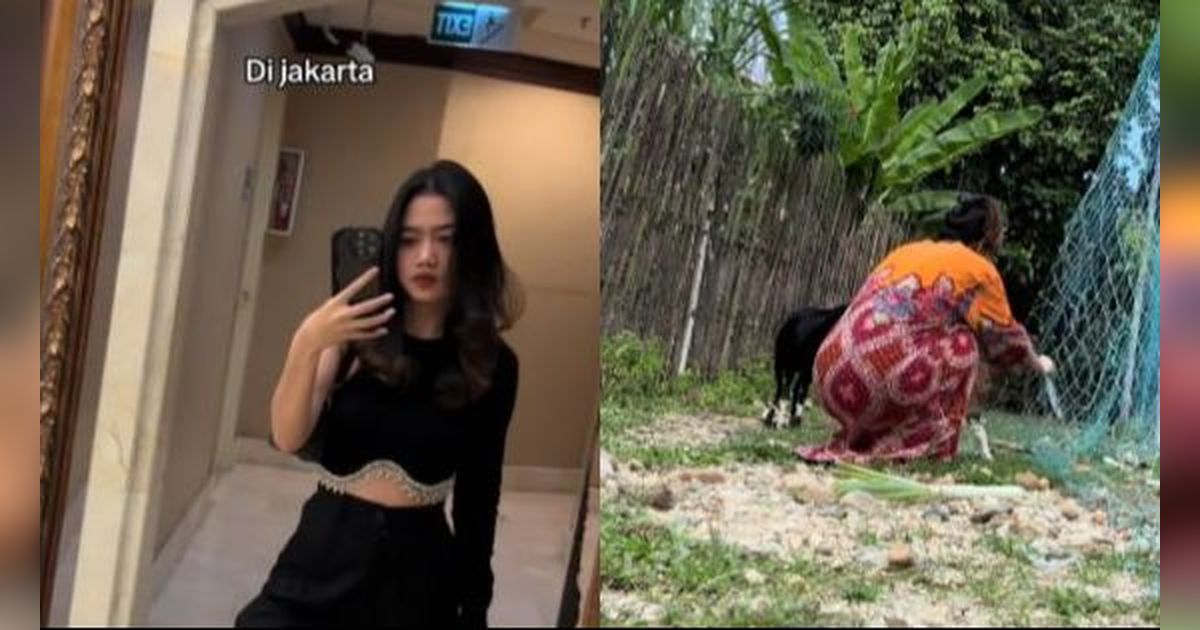 Viral Fashion si Cewek pas di Jakarta VS Kampung, di Kota Jadi Princess di Kampung Angon Kambing