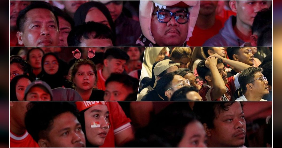 FOTO: Wajah-Wajah Tegang dan Cemas Para Penonton Saat Nobar Semifinal Indonesia Vs Uzbekistan di GBK
