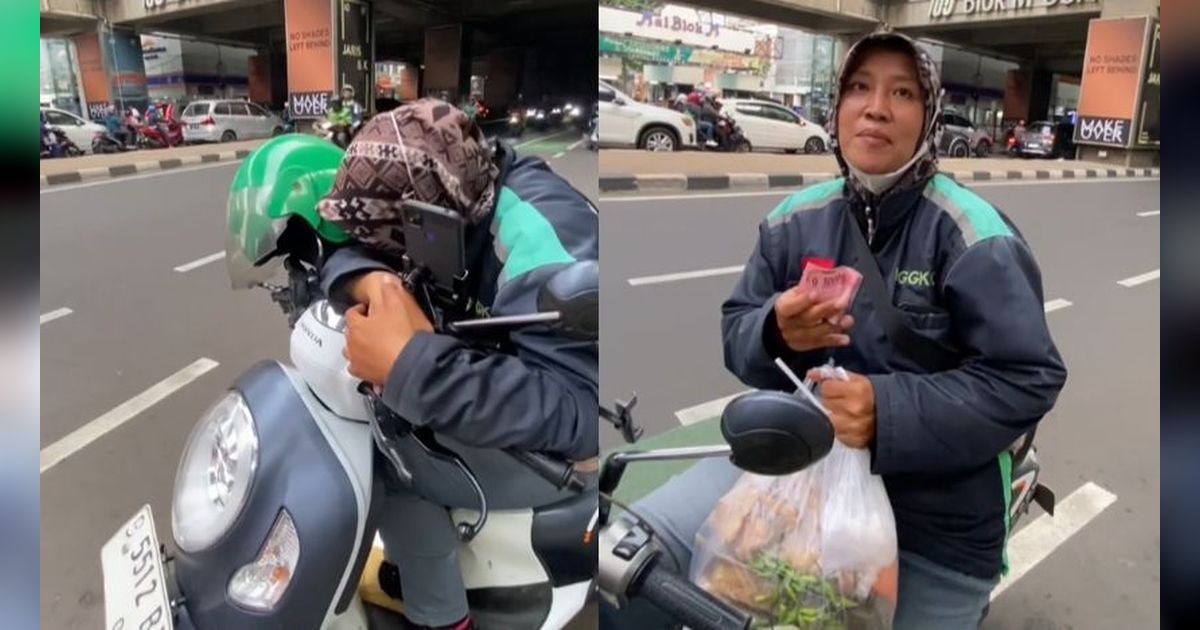 Wanita Ini Bantu Driver Ojol yang Sedang Tertidur saat Nunggu Orderan, Beri Makanan hingga Uang Tunai