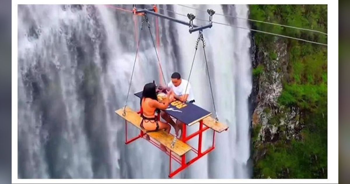 Piknik Ekstrem, Makan Sambil Menggantung di Sisi Air Terjun Setinggi 90 Meter