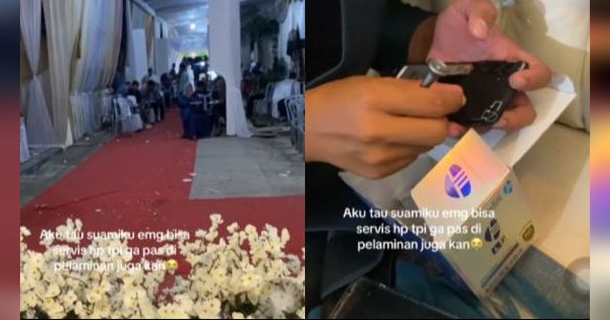 Aksi Pengantin Pria Servis HP Tetangga di Pelaminan Ini Bikin Geleng-Geleng Kepala