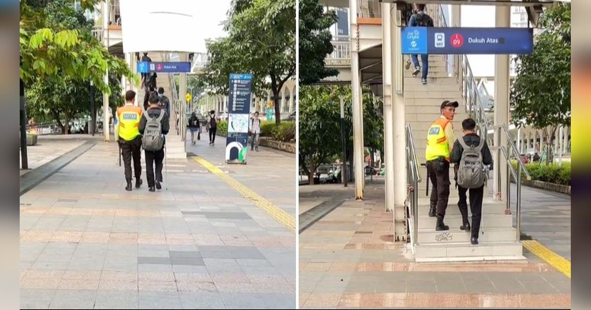 Satpam Ini Antar Penumpang Tuna Netra dari Stasiun Kereta ke Halte Bus, Aksinya Tuai Pujian Warganet