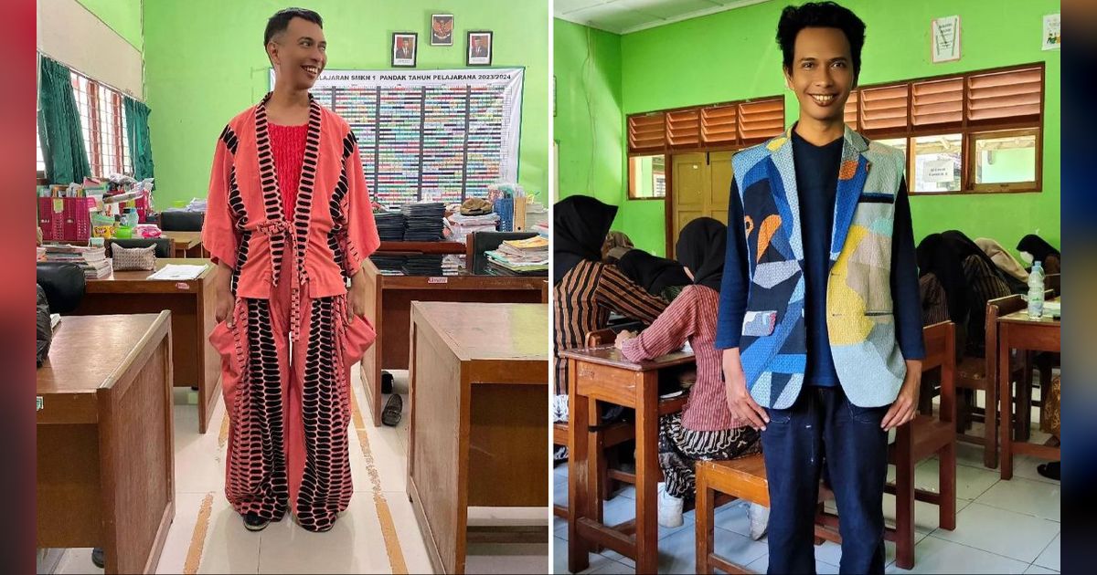 Guru Ini Pakai Baju Buatan Muridnya saat Mengajar di Kelas, Penampilannya Unik Tuai Pujian