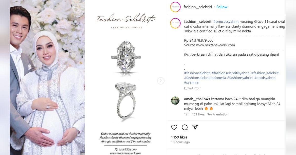 Terkuak Harga Cincin Berlian Syahrini yang Dipakai Acara 7 Bulanan, Tembus Rp24 Miliar
