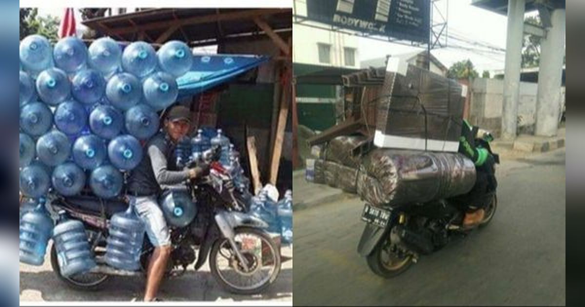 10 Potret Pemotor Bawa Muatan di Luar Nalar, Sopir Pikap dan Truk Pun Minder