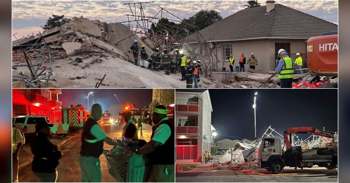 FOTO: Sedang Dibangun, Gedung 5 Lantai Runtuh Tewaskan 4 Orang dan Menjebak Puluhan Lainnya