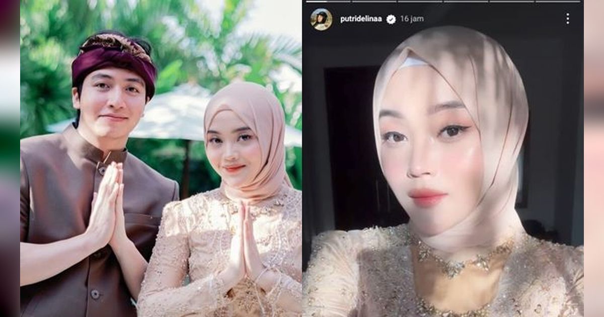 Cantiknya Putri Delina Tampil Berkebaya dan Hijab di Mepamit Rizky Febian dan Mahalini