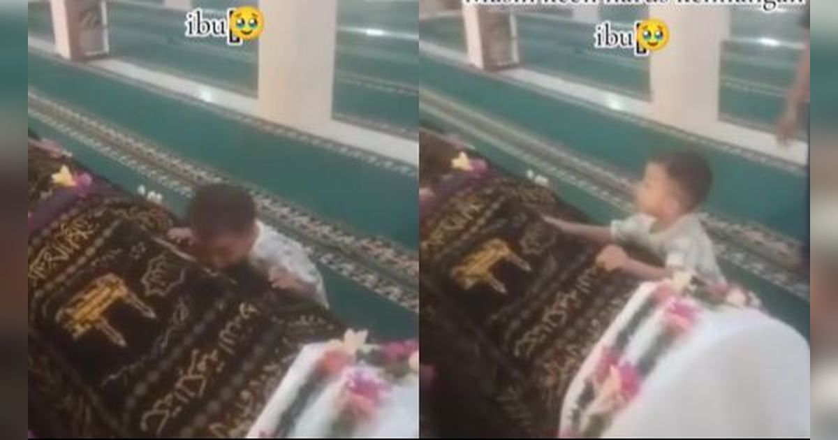 Momen Anak Kecil Peluk dan Cium Keranda Ibunya, Terus Bertanya Mama di Mana?