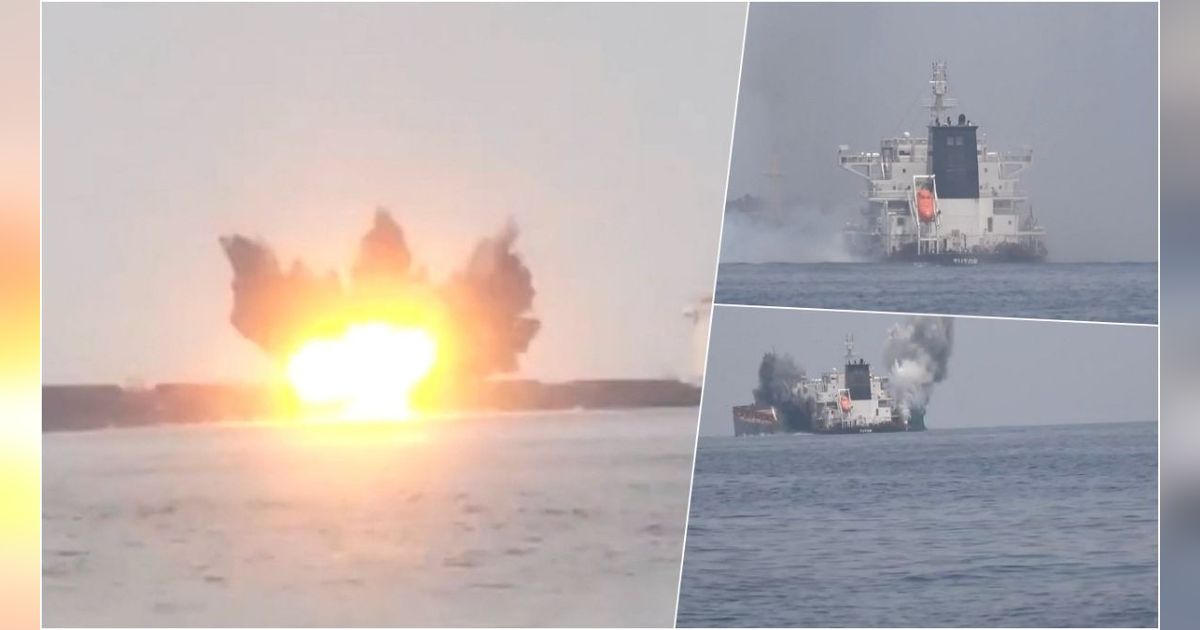 FOTO: Kapal Batu Bara Yunani Meledak Dahsyat di Laut Merah Usai Dihantam Rudal Kendali Jarak Jauh Pasukan Houthi