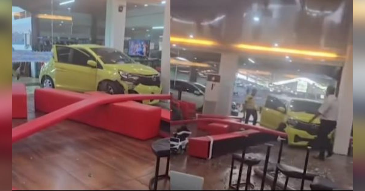 Penampakan Honda Brio Nyelonong di Showroom di Palembang, OB Tak Sengaja Injak Pedal Gas
