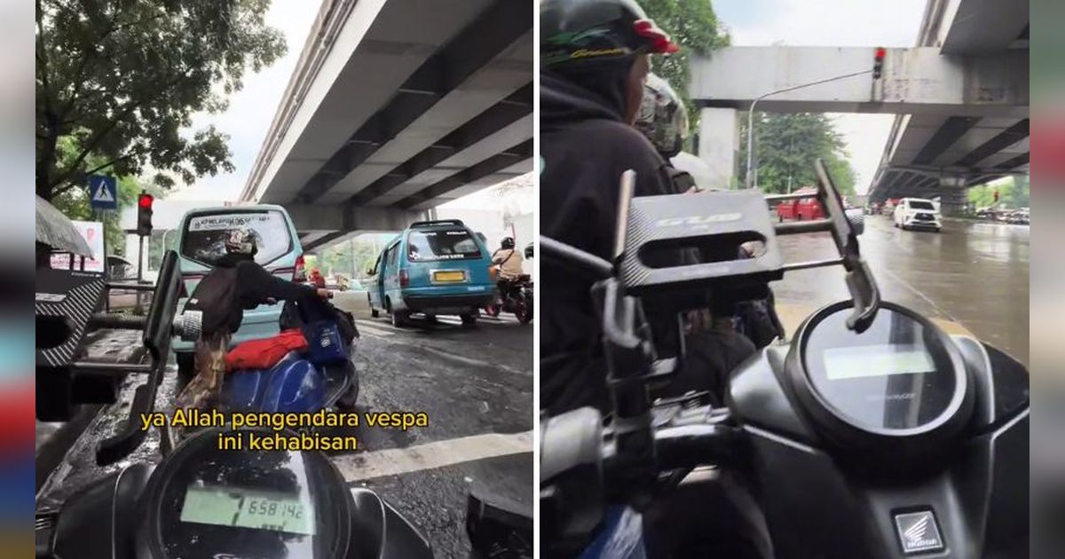 Driver Ojol Ini Bantu Pengendara Vespa yang Kehabisan Bensin di Jalanan, Aksinya Banjir Pujian