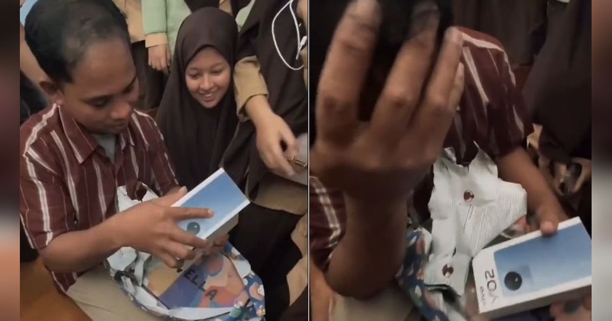 Para Siswa Ini Beri Hadiah HP untuk Wali Kelasnya, Penuh Haru Kebahagiaan