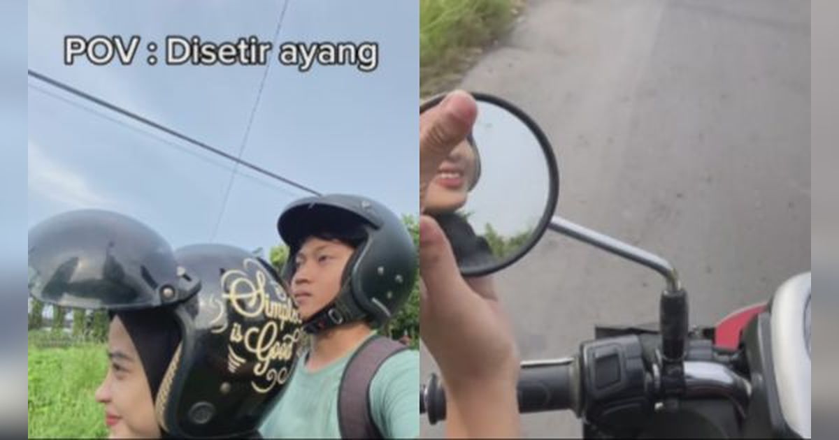 Lelaki dibonceng perempuan, spion digunakan untuk ngaca!