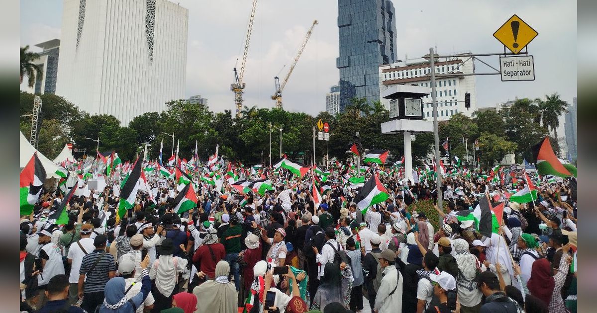 Ada Aksi Bela Palestina di Patung Kuda Jakpus, Kantor Kedubes AS Dijaga Ketat Polisi