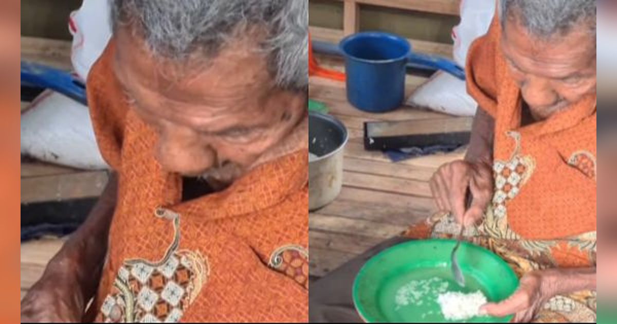 Viral Momen Pilu Kakek 90 Tahun Tinggal Sebatang Kara, Makan Pakai Nasi Kemarin Dicampur Air
