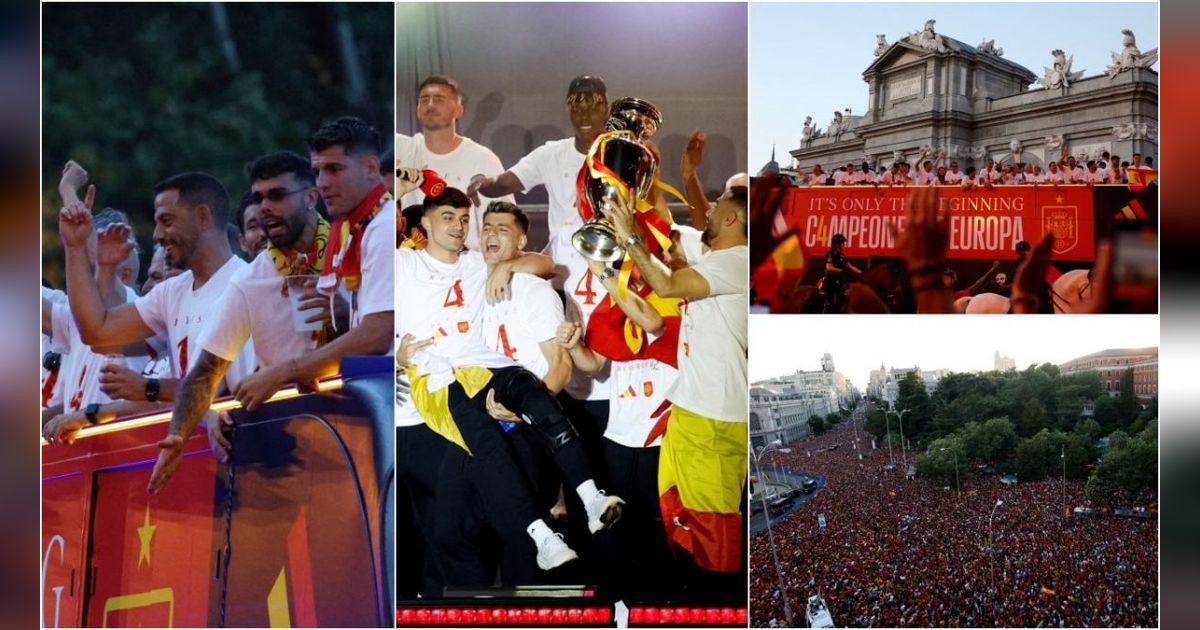 FOTO: Parade Kemenangan Spanyol Arak Piala Euro 2024, Lautan Pendukung Sambut Meriah di Plaza Cibeles Madrid